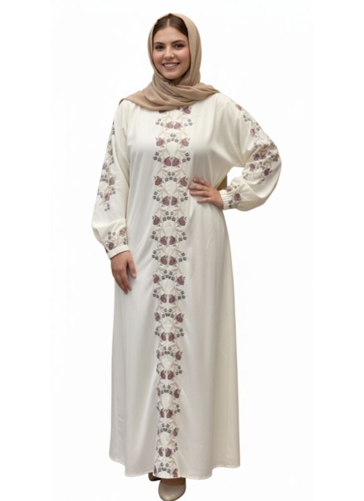 بريميم عباية صلاة نسائية محتشمة طويلة بتصميم إسلامي مزين بنقوش زهرية - Image 1