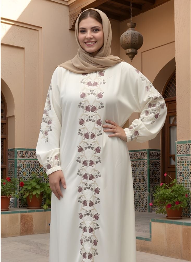 بريميم عباية صلاة نسائية محتشمة طويلة بتصميم إسلامي مزين بنقوش زهرية - Image 3