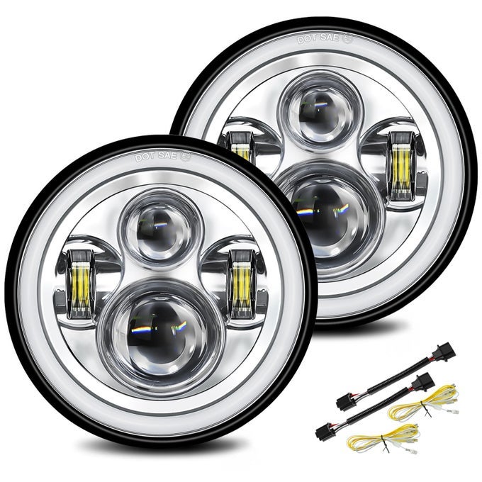 Unishine 2Pcs 7 Inch Led Headlight Round Dot Approved H6024 Led Headlight Drl Turn Signal Compatible With Jeep Wrangler Jk Tj Cj Miata Chevy S3 Hummer H1 H2 Chrome