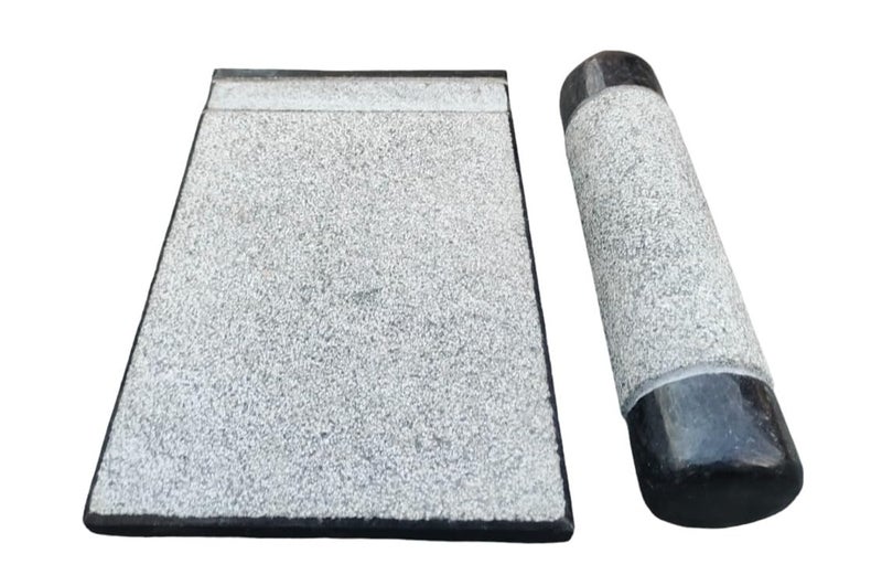 EZAHK Granite Stone Black Ammikallu Large Size 15x10 Inch Mortar and PestleOkhli Khalbatta Kharal MixerDesign for Kitchen Home Herbs and Spices  - Image 1