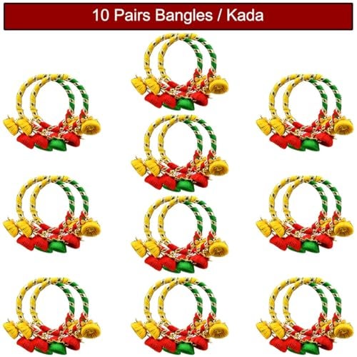 Saugat Traders Handmade Gota Patti Bangles with Hangings Return Gift for Women for Pooja Varalakshmi Vratham, Wedding, Haldi Ceremony, Mehndi Function, Bridal Shower Gifting Potli Bags (10 Pairs) - Image 3