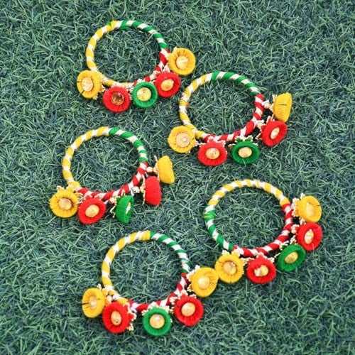 Saugat Traders Handmade Gota Patti Bangles with Hangings Return Gift for Women for Pooja Varalakshmi Vratham, Wedding, Haldi Ceremony, Mehndi Function, Bridal Shower Gifting Potli Bags (10 Pairs) - Image 5