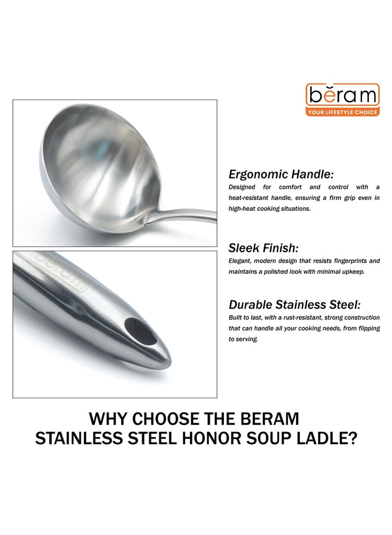بيرام مغرفة شوربة بيرام هونور من الفولاذ المقاوم للصدأ 304، ملعقة شوربة، أداة مطبخ، أداة طهي، ملعقة تقديم، درجة غذائية، غير قابلة للتشوه، مدم - Image 4