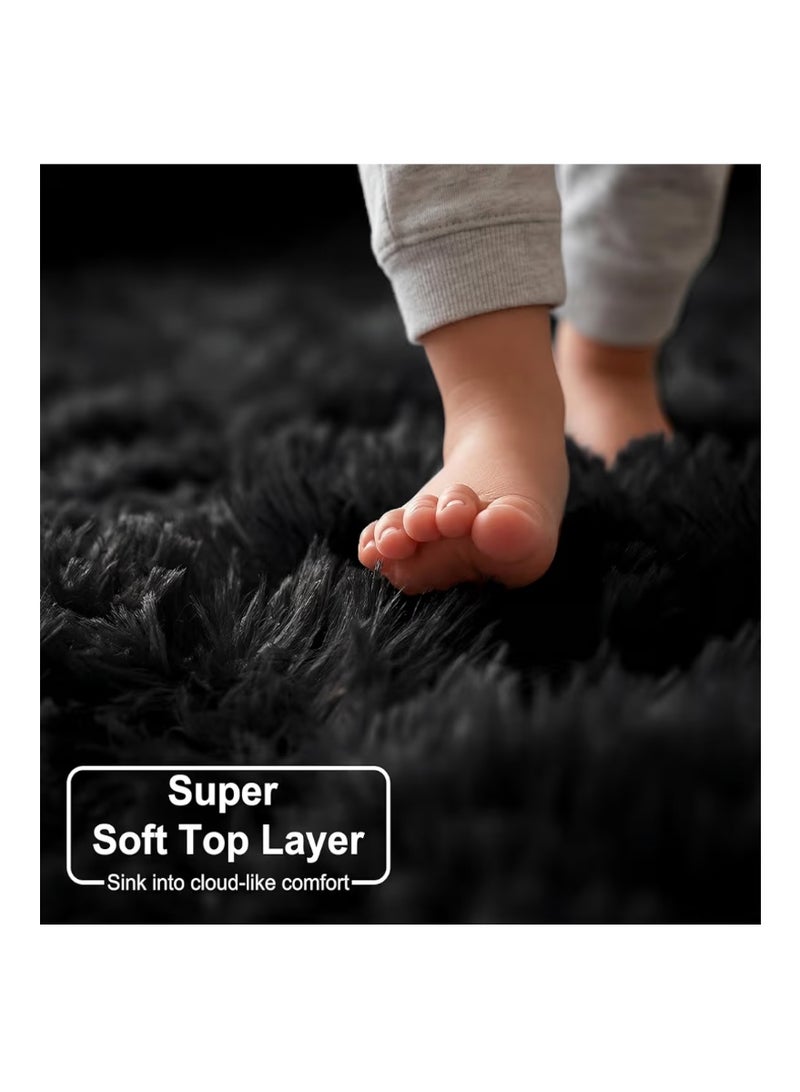 Amdrebio Black Round Rug for Bedroom,Fluffy Circle Rug 1.2mX1.2m for Kids Room,Furry Carpet for Teen's Room,Shaggy Throw Rug for Nursery Room,Fuzzy Plush Rug for Dorm,Black Carpet,cute room decor for baby - Image 2