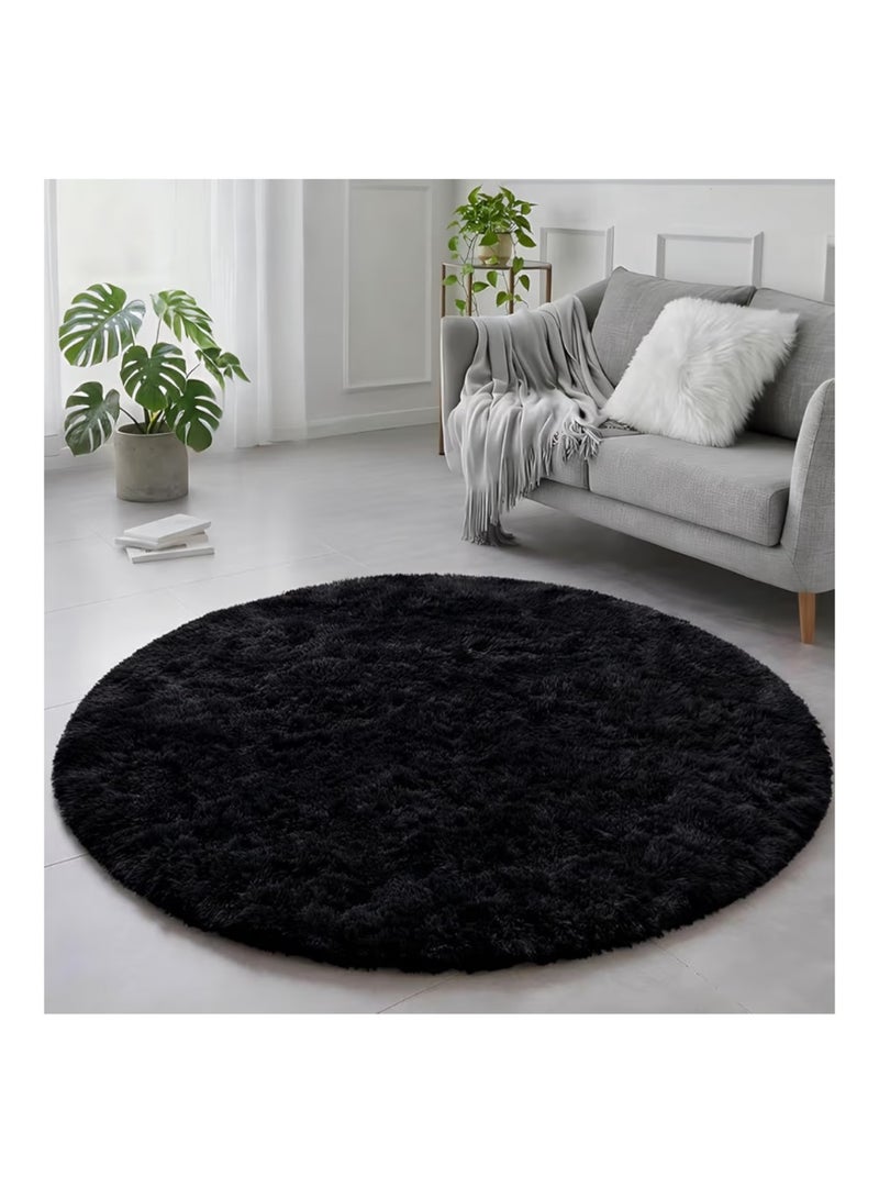Amdrebio Black Round Rug for Bedroom,Fluffy Circle Rug 1.2mX1.2m for Kids Room,Furry Carpet for Teen's Room,Shaggy Throw Rug for Nursery Room,Fuzzy Plush Rug for Dorm,Black Carpet,cute room decor for baby - Image 1