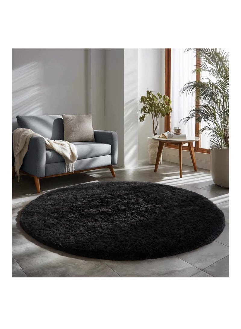Amdrebio Black Round Rug for Bedroom,Fluffy Circle Rug 1.2mX1.2m for Kids Room,Furry Carpet for Teen's Room,Shaggy Throw Rug for Nursery Room,Fuzzy Plush Rug for Dorm,Black Carpet,cute room decor for baby - Image 5