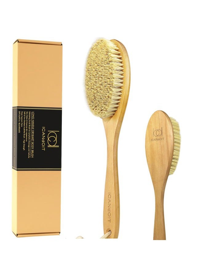 ICDI ICANdOIT فرشاة جسم جافة جدًا للرجال والنساء، فرشاة جلد جاف ذات مقبض طويل للسيلوليت وتصريف اللمف بشعيرات طبيعية من ألياف صبار التامبيكو - Image 1