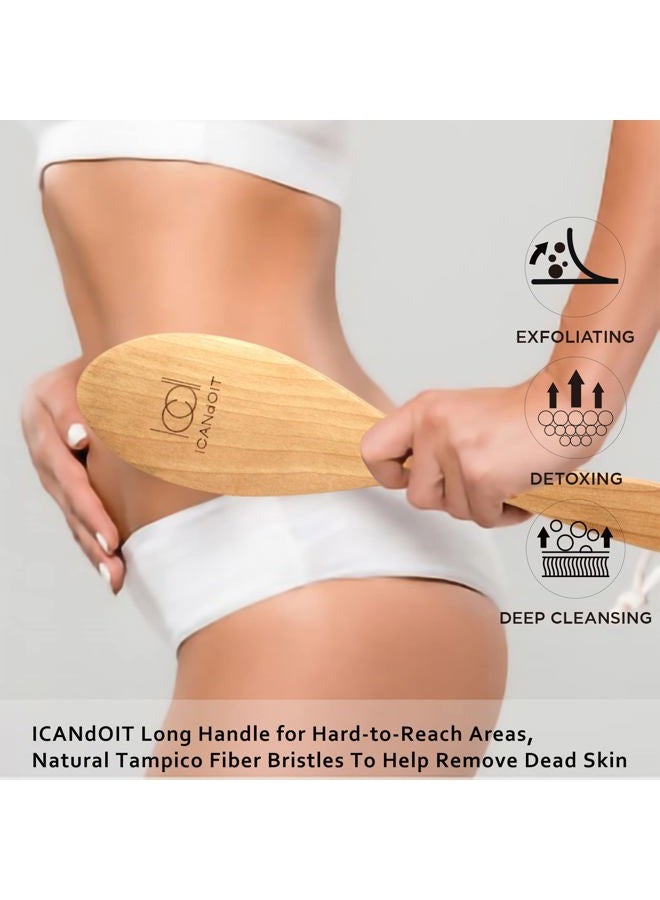 ICDI ICANdOIT فرشاة جسم جافة جدًا للرجال والنساء، فرشاة جلد جاف ذات مقبض طويل للسيلوليت وتصريف اللمف بشعيرات طبيعية من ألياف صبار التامبيكو - Image 2