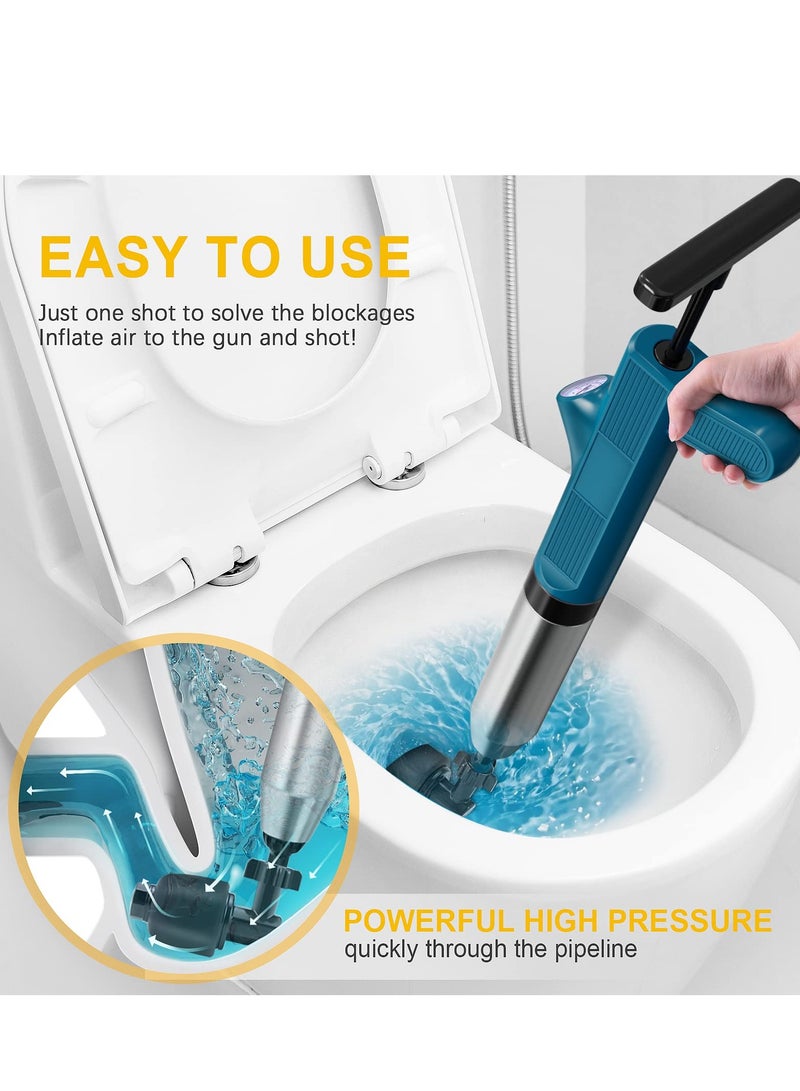 SOLARAE High Pressure Air Drain Blaster Gun with Visual Barometer, Heavy Duty Toilet Plunger and Clog Remover Tool for Bathroom, Kitchen, Floor Drains, Sewer, and Plumbing Clogs. - Image 2