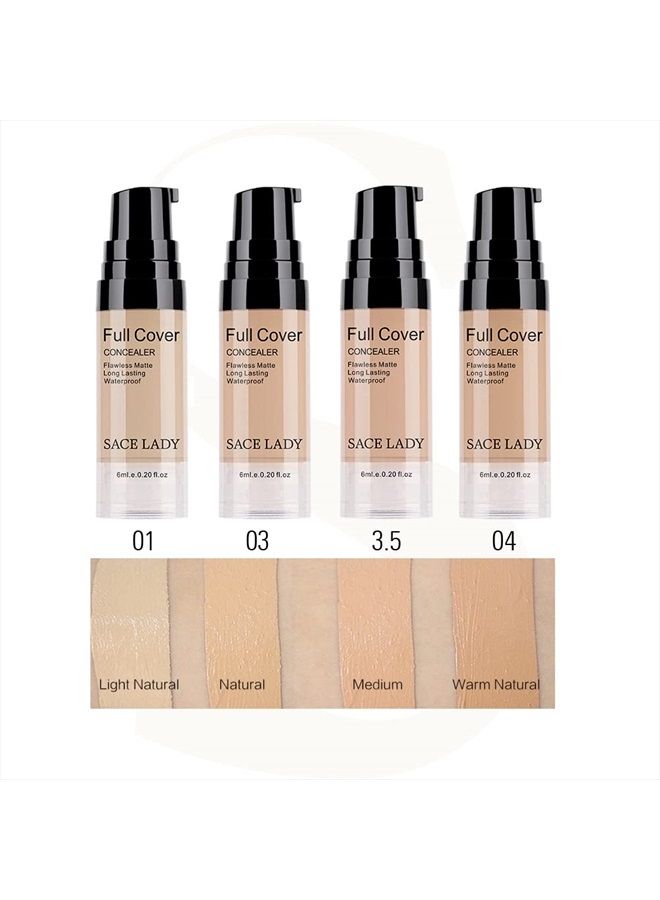 SACE LADY Waterproof Full Coverage Concealer with Primer Sponge Set, Smooth Matte Flawless Creamy Liquid Foundation Corrector Makeup Kit for Face Eye Dark Circle Spot Acne Scar Cover (0.2Fl, Warm Natural) - Image 5