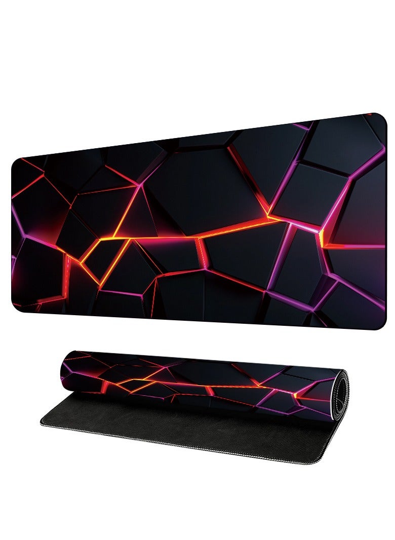 Beauenty 3D Geometry Desk Pad Mouse Pad Colorful Crack Cool Extended Gaming Mouse Pad Mat with Stitched Edge Non-Slip Base Big Mouse Pad Office Computer Keyboard Laptop Home 800*300*3mm - Image 1