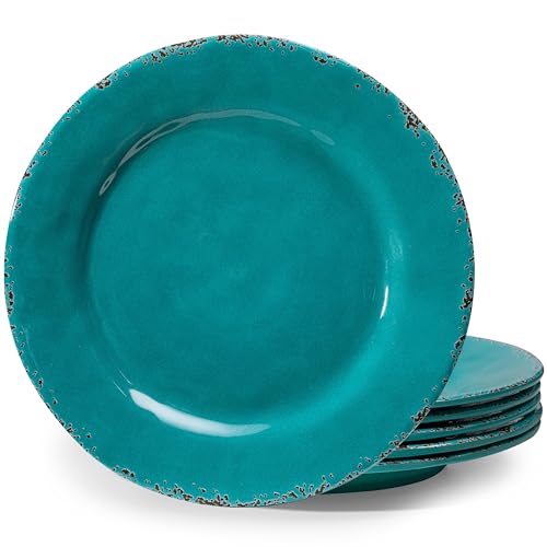 ZAROCRUS Dinner Plates, 6 Piece Vintage Melamine dinnerware Set, 11-inch Melamine Salad/Dessert Plates, Set of 6, Outdoor Pasta Plates or Shallow Bowl for Patio and Everyday Use, Teal… - Image 1