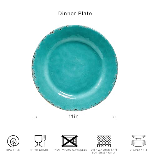 ZAROCRUS Dinner Plates, 6 Piece Vintage Melamine dinnerware Set, 11-inch Melamine Salad/Dessert Plates, Set of 6, Outdoor Pasta Plates or Shallow Bowl for Patio and Everyday Use, Teal… - Image 4