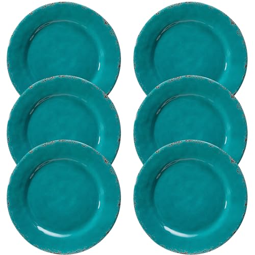ZAROCRUS Dinner Plates, 6 Piece Vintage Melamine dinnerware Set, 11-inch Melamine Salad/Dessert Plates, Set of 6, Outdoor Pasta Plates or Shallow Bowl for Patio and Everyday Use, Teal… - Image 2