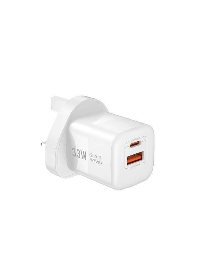 دبليو اي دبليو يو WIWU Wi-U008 Nano Series GaN 33W PD+QC Fast Wall Charging Adapter - White white - Image 2