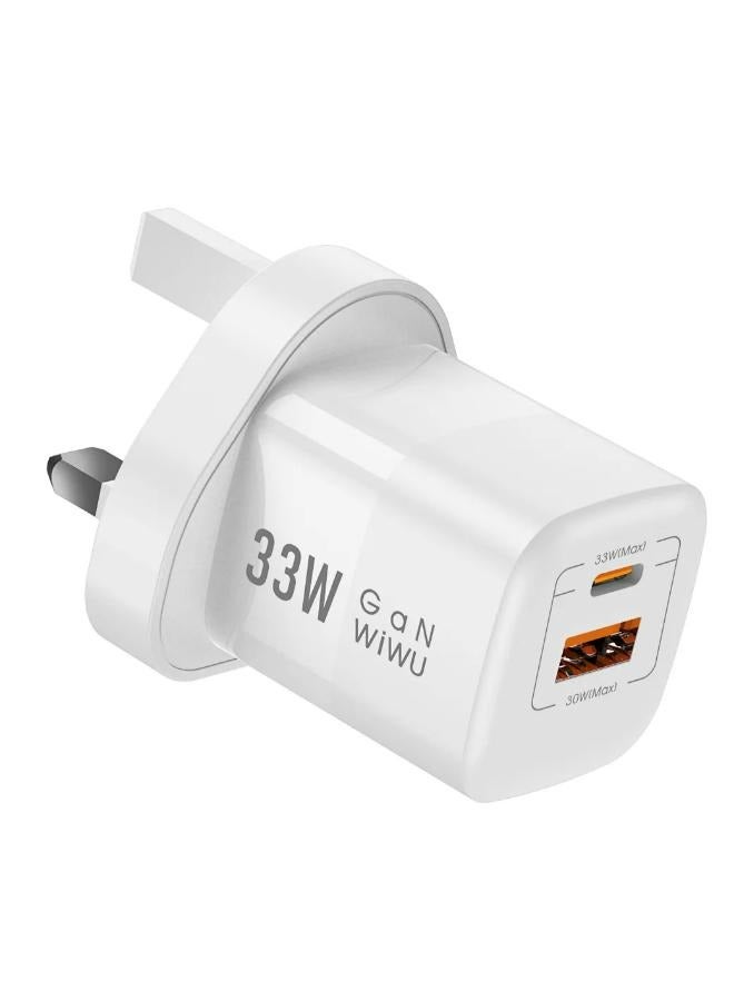 دبليو اي دبليو يو WIWU Wi-U008 Nano Series GaN 33W PD+QC Fast Wall Charging Adapter - White white - Image 1