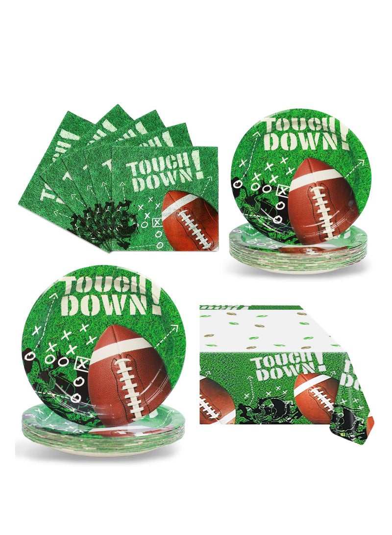 Excefore Football Party Supplies, Football Themed Disposable Party Tableware, with Paper Plates,Napkins,Tablecloth Serves 16 Guests, for Birthday Party Football Gameday Tailgate Party Decorations - Image 1