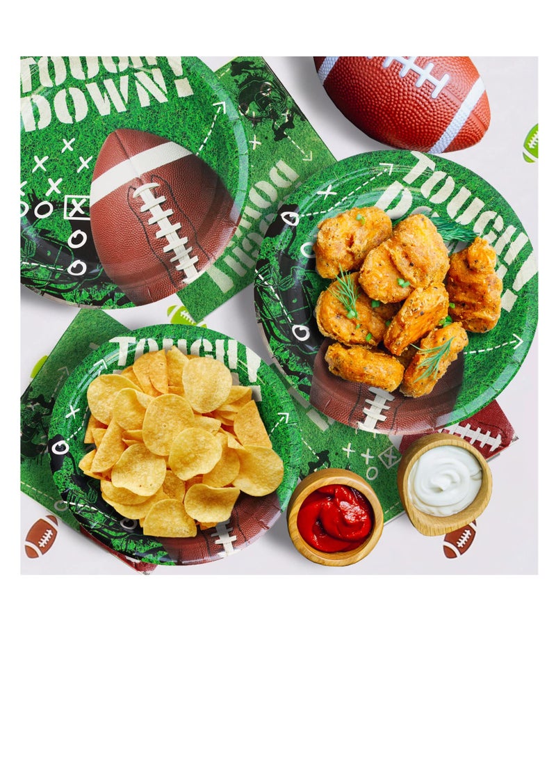 Excefore Football Party Supplies, Football Themed Disposable Party Tableware, with Paper Plates,Napkins,Tablecloth Serves 16 Guests, for Birthday Party Football Gameday Tailgate Party Decorations - Image 3