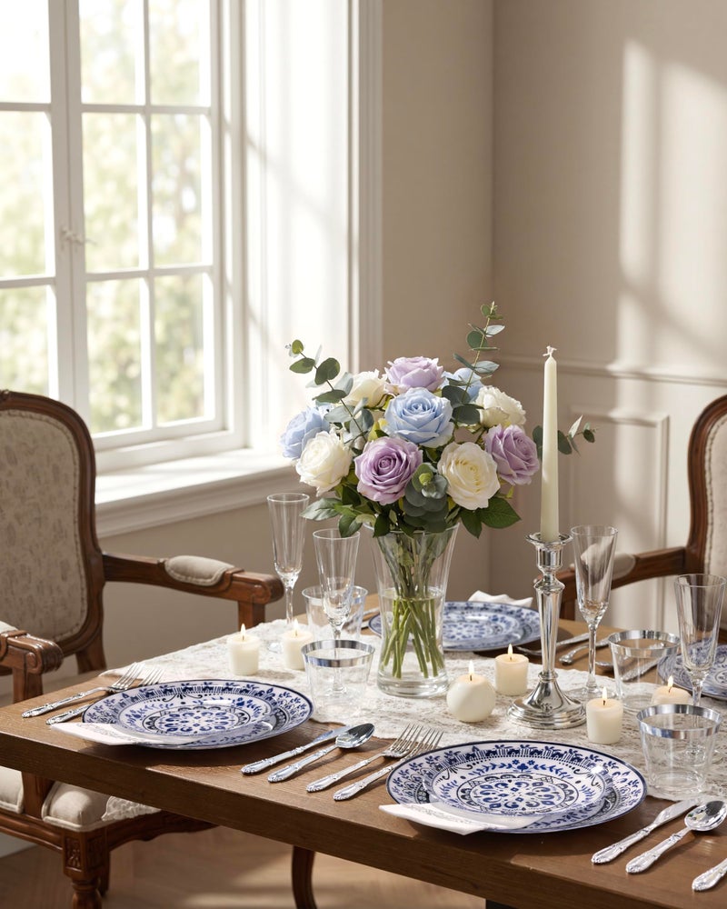 Hioasis 60pcs Blue Plastic Plates Set - Floral Blue & White Porcelain Design, 10.25" Dinner & 7.5" Dessert Plates Disposable for Wedding (Dishwasher Safe, Traditional Style) - Image 2