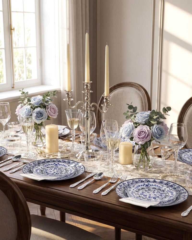 Hioasis 60pcs Blue Plastic Plates Set - Floral Blue & White Porcelain Design, 10.25" Dinner & 7.5" Dessert Plates Disposable for Wedding (Dishwasher Safe, Traditional Style) - Image 4