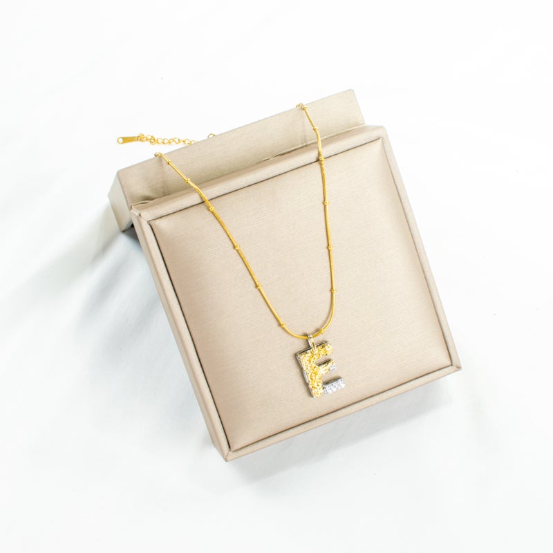 Two Tone Stainless Steel Pendant Necklace Letter E - Image 2