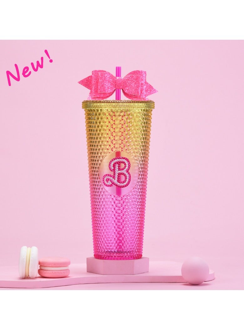 xozgdovg Double sippy cup 710ml Yellow Powder gradient B (with two-color diamond)- bow tie 