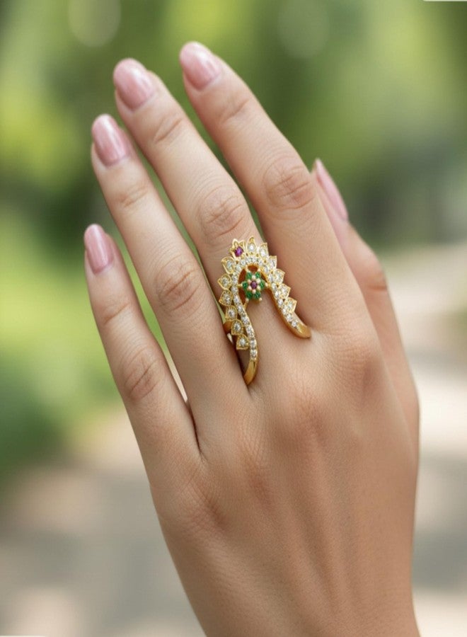 ZEELLO Women's Brass Traditional Gold Plated Vanki Finger Ring - Image 2