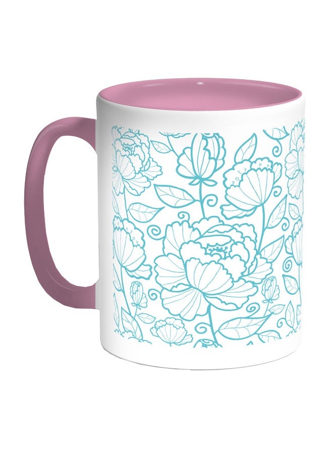 Flowers Motifs Printed Coffee Mug Blue/White/Pink 11ounce