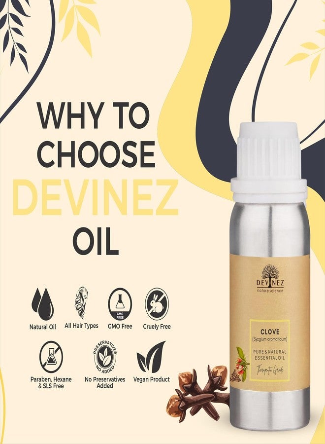 Devinez Clove (Syzygium aromaticum) Essential Oil (100ml) - 100% Pure & Potent in Premium Aluminum Bottle for Dental Comfort, Mold Cleaning, Warming Massage & DIY Balms - spicy-sweet aroma - Image 2