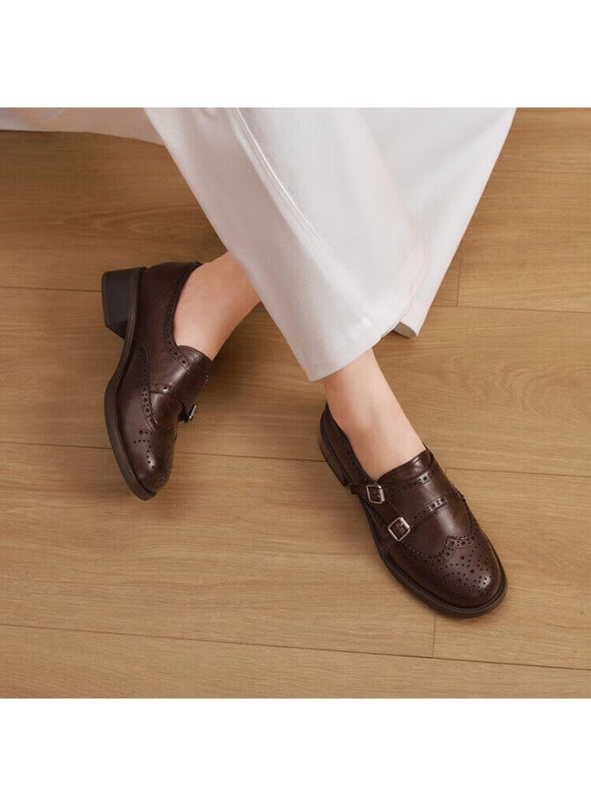 Bata Women's Loafers Autumn Cowhide Commuter Chunky Heel Shoes 51539cm5 Brown Size 39 - Image 1