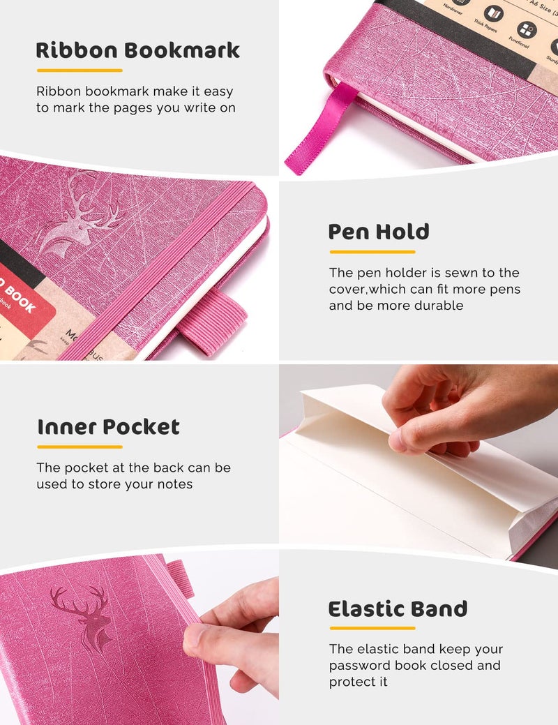 molekaus Password Book with tabs Password Keeper with Extra Password Space to Change Password. Medium Size Password Notebook for Home or Office for Internet Log In, 5.3 * 7.7in pink - Image 3
