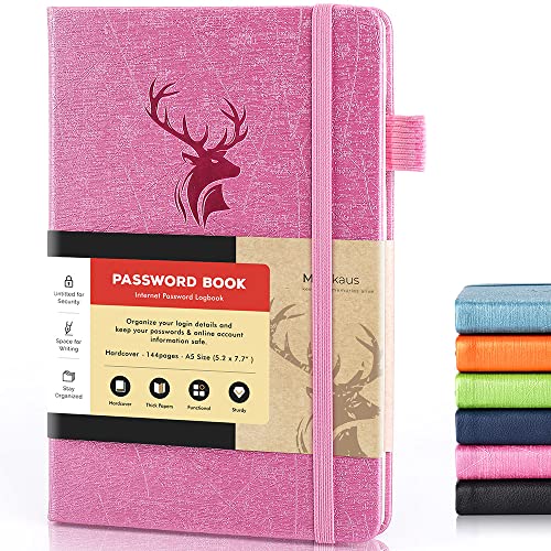molekaus Password Book with tabs Password Keeper with Extra Password Space to Change Password. Medium Size Password Notebook for Home or Office for Internet Log In, 5.3 * 7.7in pink - Image 1