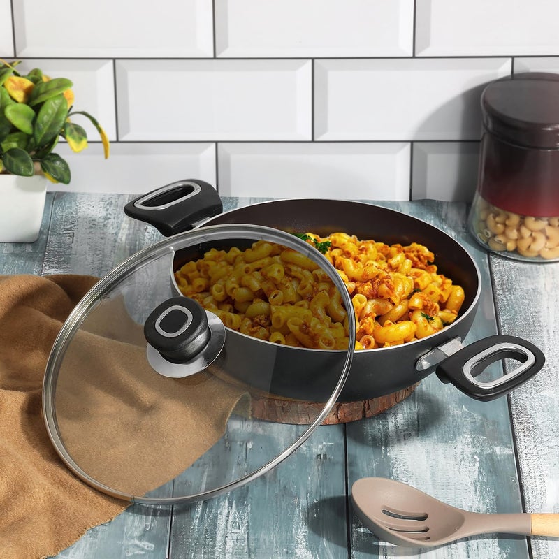 VINOD Vinod Zest Ceramica Kadai with Glass Lid 33 Litre 26 cm Natural Stick Free Deep Kadhai Stylish Handle Toxin Free Induction and Gas Base 2 Year Warranty Black  - Image 5