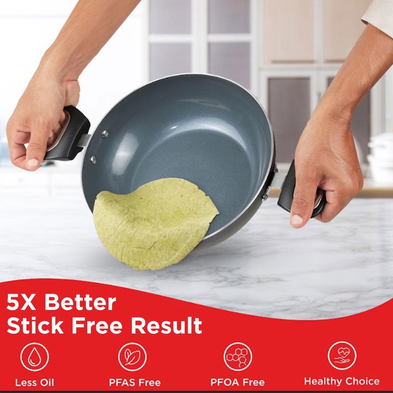 VINOD Vinod Zest Ceramica Kadai with Glass Lid 33 Litre 26 cm Natural Stick Free Deep Kadhai Stylish Handle Toxin Free Induction and Gas Base 2 Year Warranty Black  - Image 3