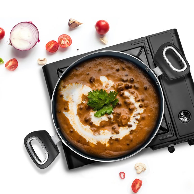 VINOD Vinod Zest Ceramica Kadai with Glass Lid 33 Litre 26 cm Natural Stick Free Deep Kadhai Stylish Handle Toxin Free Induction and Gas Base 2 Year Warranty Black  - Image 2