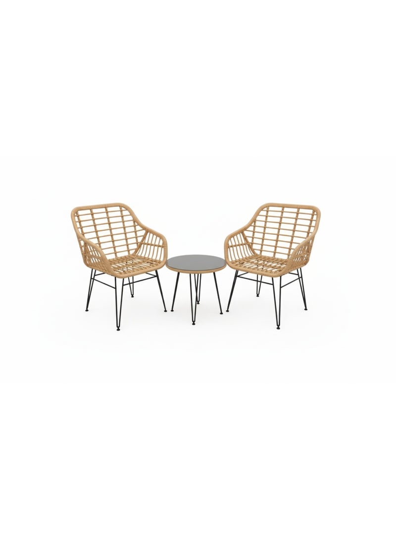 3-Piece Outdoor Balcony Furniture Set – Rattan Bistro Chairs with Cushions and Round Coffee Table | Garden Patio Set for Balcony, Terrace, or Cafe - Image 3