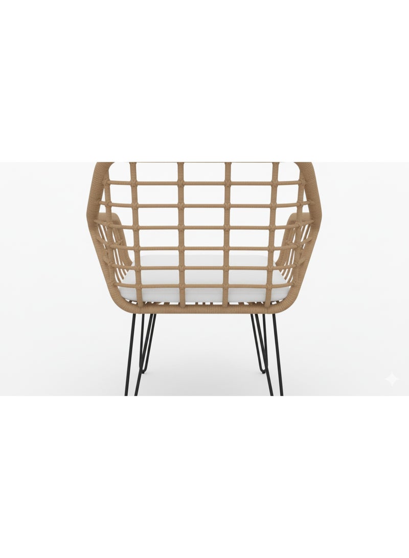 3-Piece Outdoor Balcony Furniture Set – Rattan Bistro Chairs with Cushions and Round Coffee Table | Garden Patio Set for Balcony, Terrace, or Cafe - Image 5