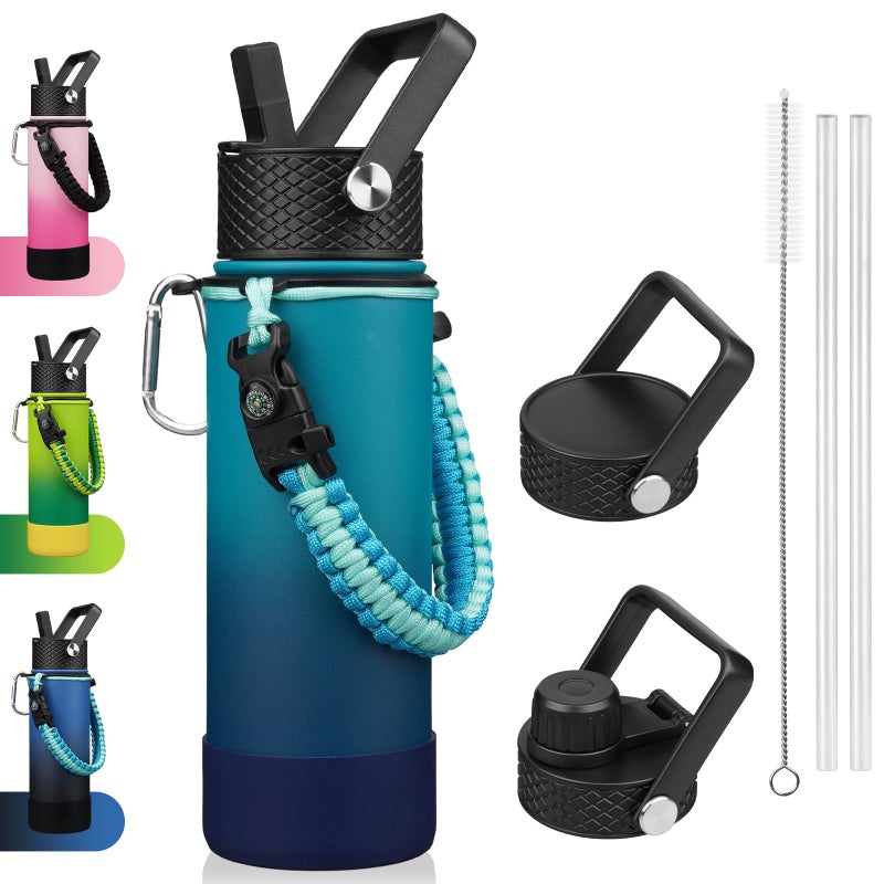 BJPKPK Insulated Water Bottle with Straw Lid 22oz Thermal Flasks Water Bottles with 3 Lids Paracord Handle Nonslip Boot BPA Free Leak Proof Stainless Steel TumblersVast - Image 2