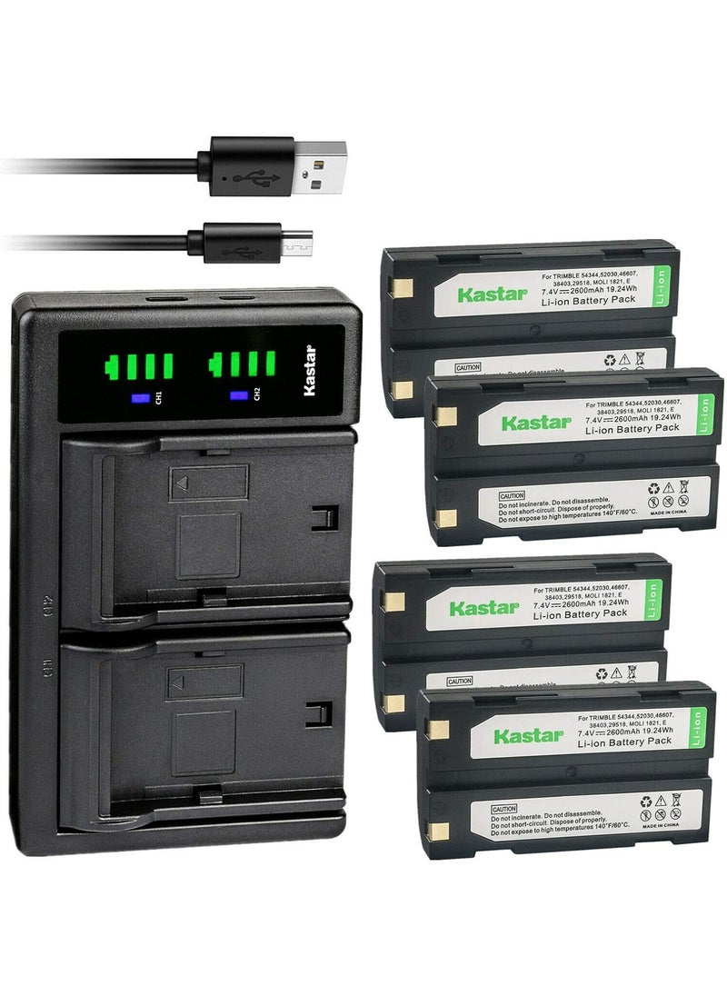 Kastar Kastar 4Pack EiDLi1 Battery and LTD2 USB Charger Replacement for Trimble 29518 46607 52030 54344 38403 5700 5800 92600 R4 R6 R7 R8 R8 GPS R8 GNSS MT1000  - Image 1