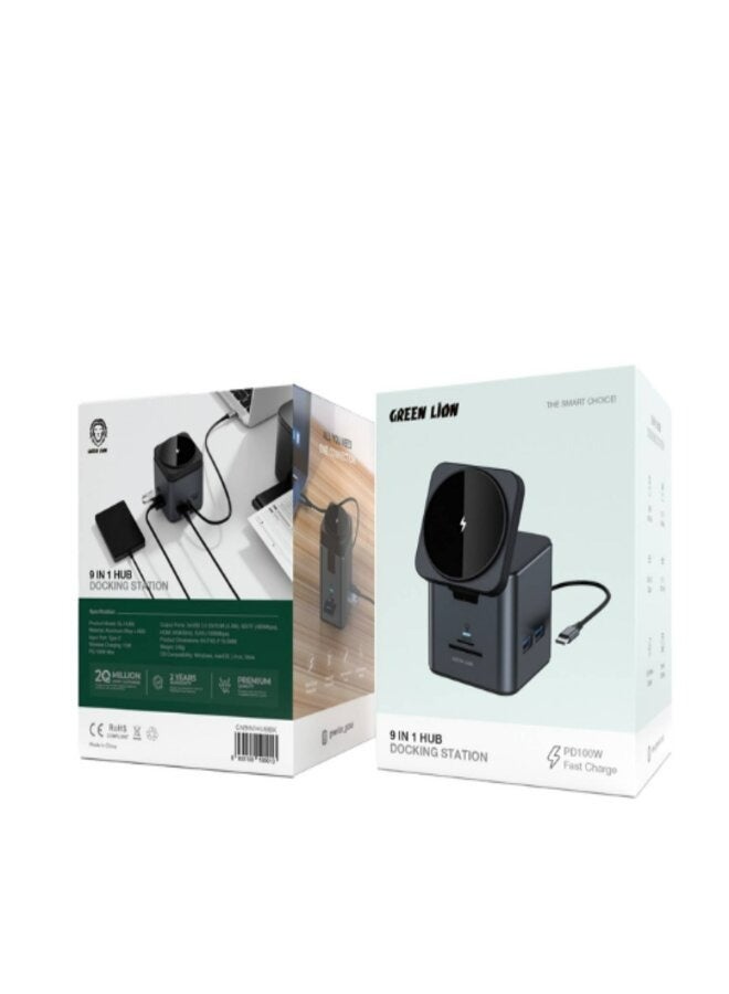 Green Lion 9 IN 1 HUB Docking Station, Anti-Overload Fuse, Anti-Backflow Design - Black - Image 1