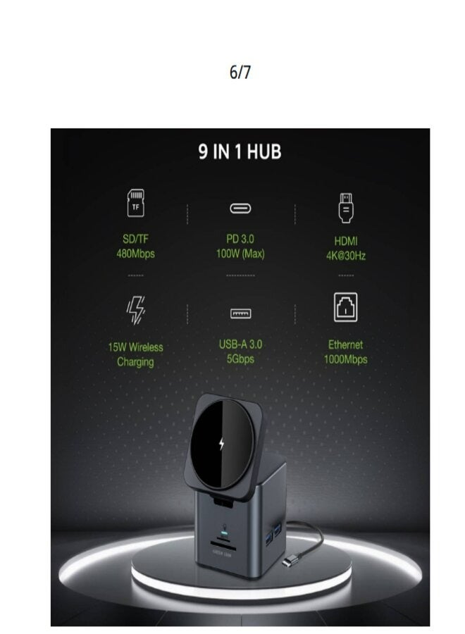 Green Lion 9 IN 1 HUB Docking Station, Anti-Overload Fuse, Anti-Backflow Design - Black - Image 3