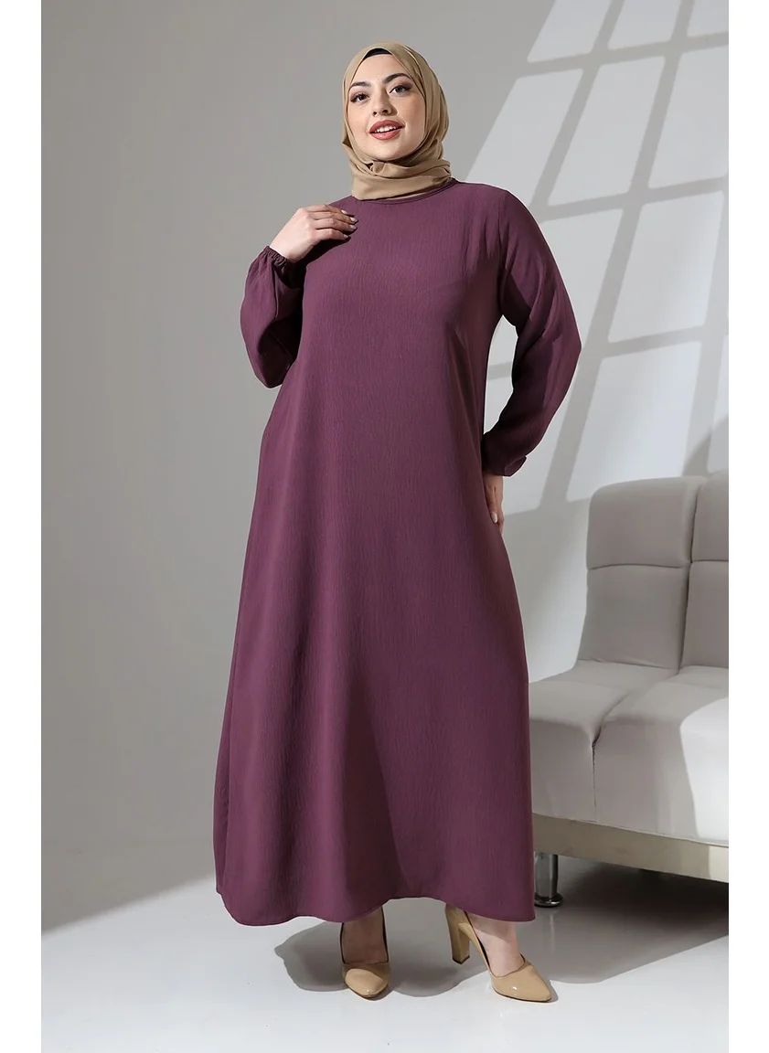 Sefa Merve Plus Size Elastic Sleeve Plain Dress 0712-04 Lilac