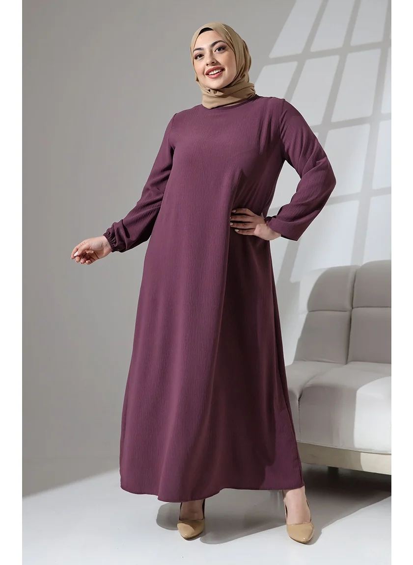 Sefa Merve Plus Size Elastic Sleeve Plain Dress 0712-04 Lilac