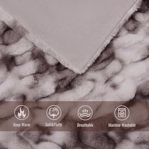 VFROO Ultra Soft Luxury Faux Fur Throw Blanket for Counch,Fuzzy Fluffy Plush Warm Cozy Elegant Wrinkled Blanket for Sofa Bedroom Living Room,（50"x60",Tie-dye Taupe） - Image 4