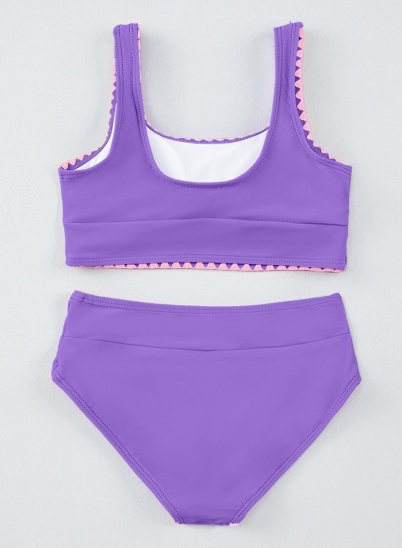 blibean Tween Girl Swimsuits Little Kids Girls Summer Swim Bathing Suits Teen Fashion Two Piece Bikini Boho Hawaii Swimwear Beach Sets Traje BaÃ±o NiÃ±as Size 10-11 Year Old Purple - Image 5
