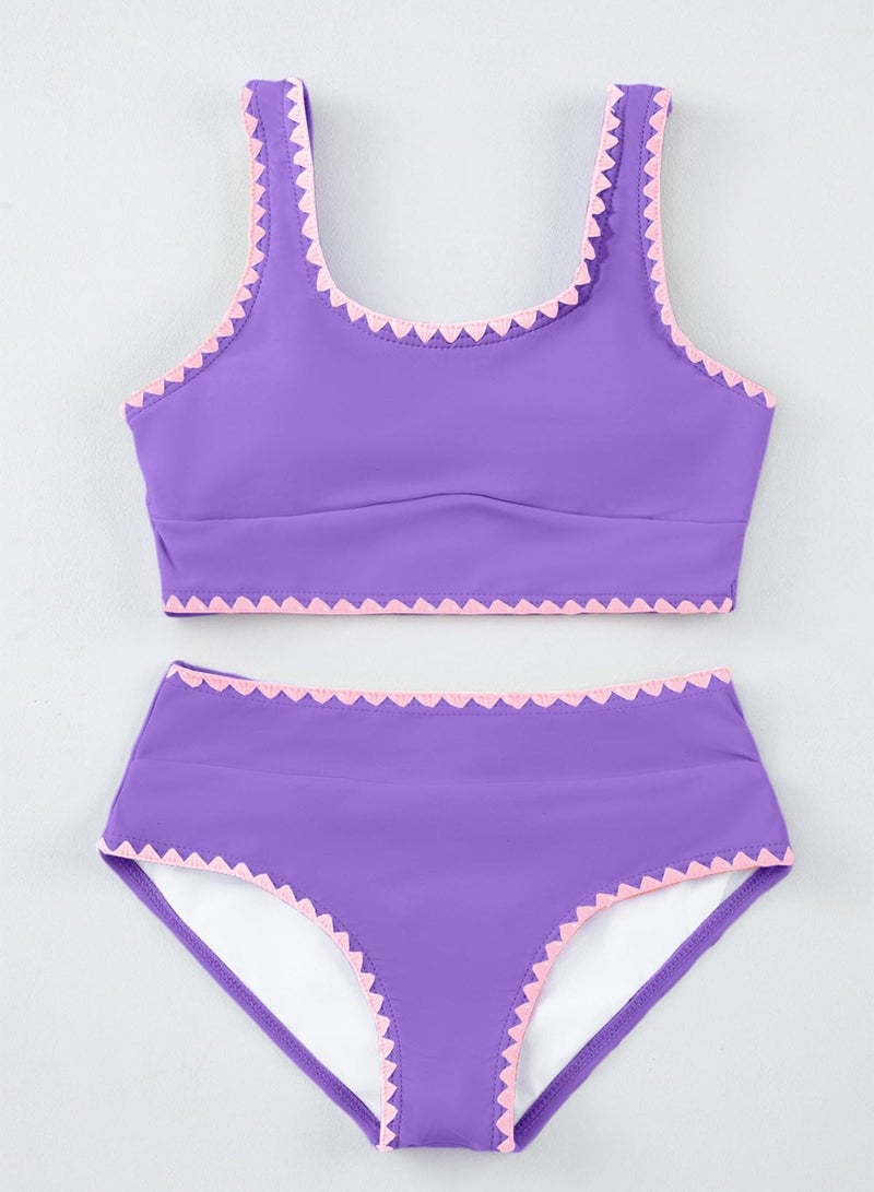 blibean Tween Girl Swimsuits Little Kids Girls Summer Swim Bathing Suits Teen Fashion Two Piece Bikini Boho Hawaii Swimwear Beach Sets Traje BaÃ±o NiÃ±as Size 10-11 Year Old Purple - Image 4