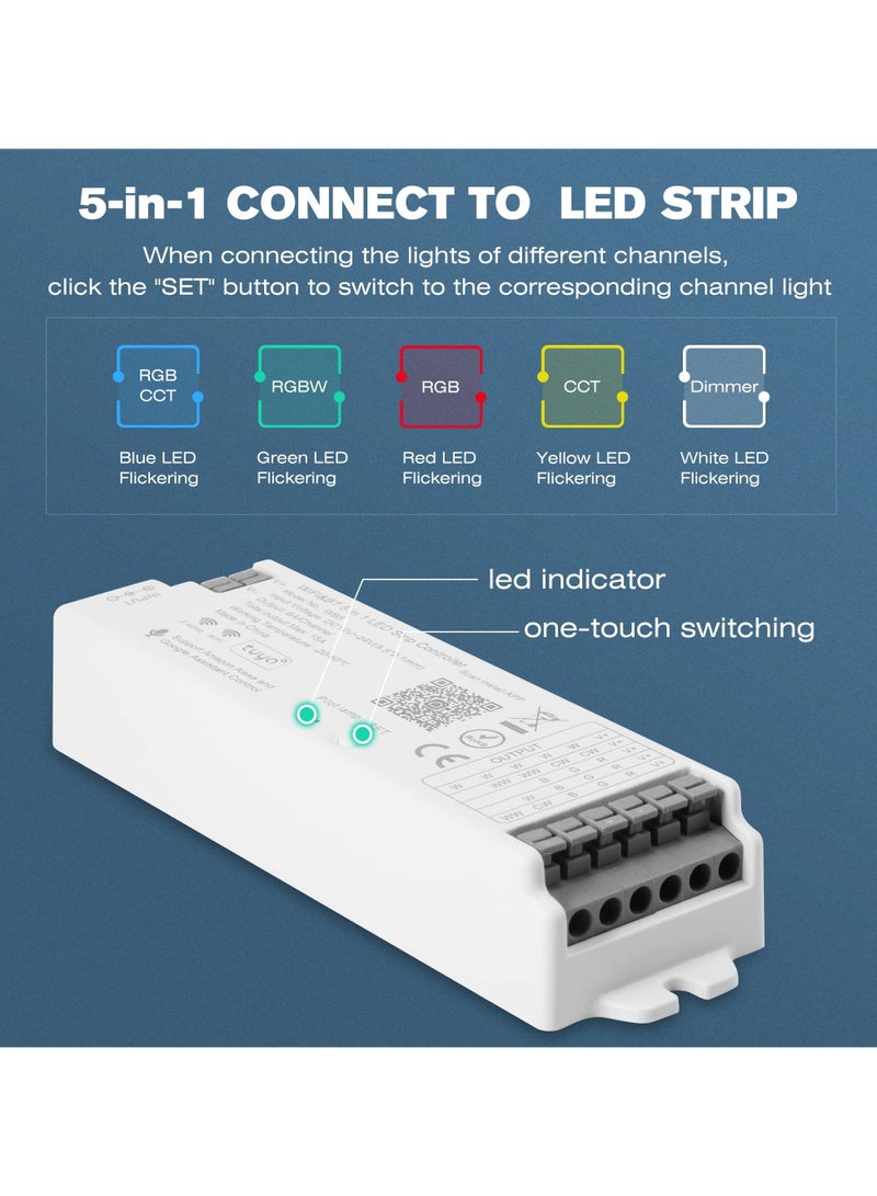RS Series RGB CCT LED Controller Kit (R1+S1), R1 2.4G RF Wireless Remote Control + DC12-24V 5-in-1 WiFi & Bluetooth Controller 180W-360W - Image 3