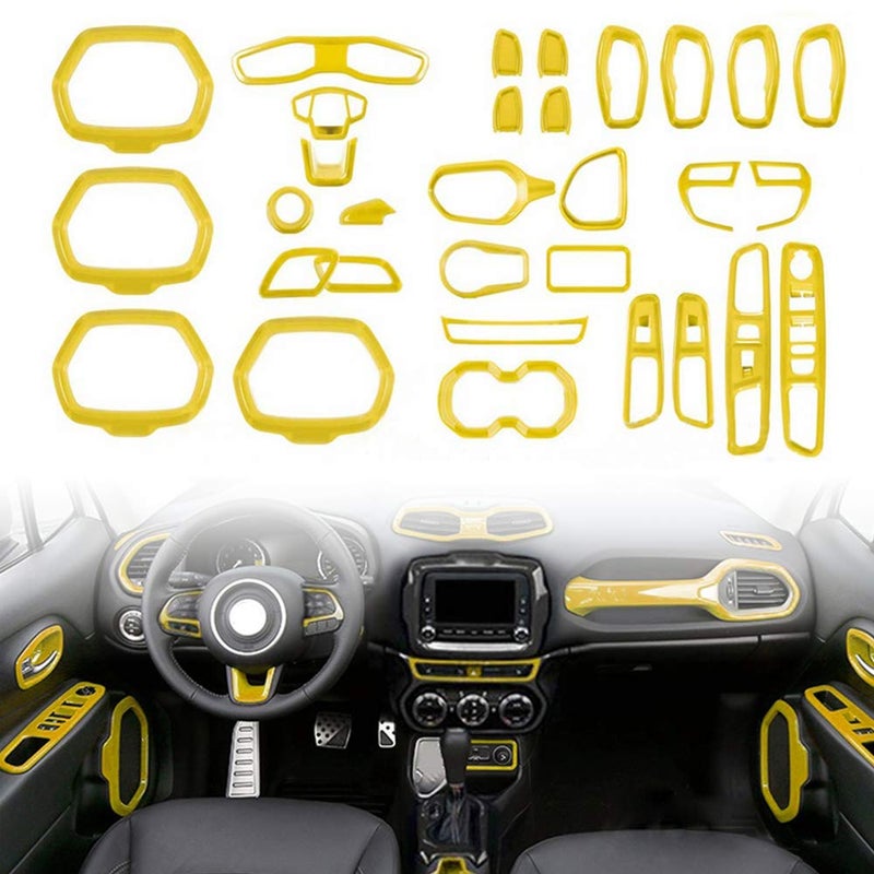 idain 31PCS Set Interior Trim Kit Car Interior Accessories Decoration Trim Kit for Jeep Renegade 20152018 Yellow