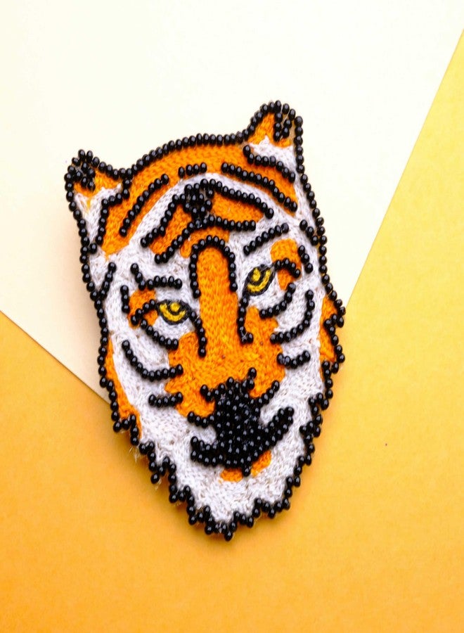 Abeo Handmade Tiger Brooch Pin for Women and Men | Embroidered Beaded Lapel Pin for Valentine’s Day, Jackets Shirts Bags and Cloths Accessories | Stylish Fashionable Badge Pins, 5-6 cm (Orange, Black) - Image 3