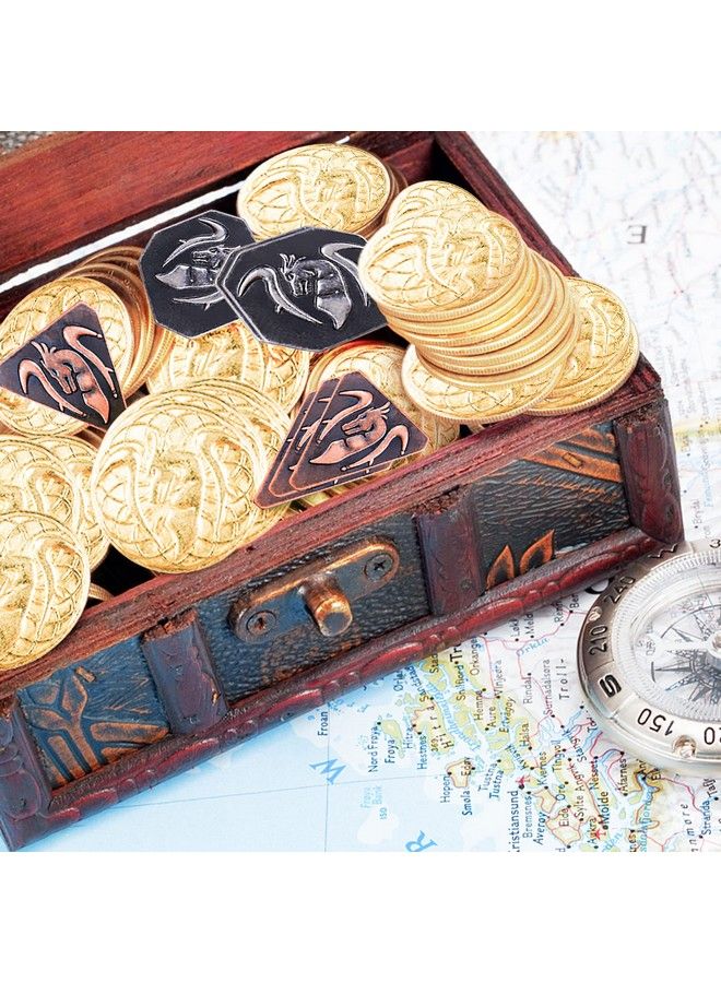Byhoo 70Pcs Metal Dnd Coins & Pu Leather Bag Contains 30 Gold Coins 20 Sliver Coins And 20 Copper Coins Fantasy Coins For Board Game Game Token With Retro Leather Pouch Medieval Game Retro Props  - Image 5